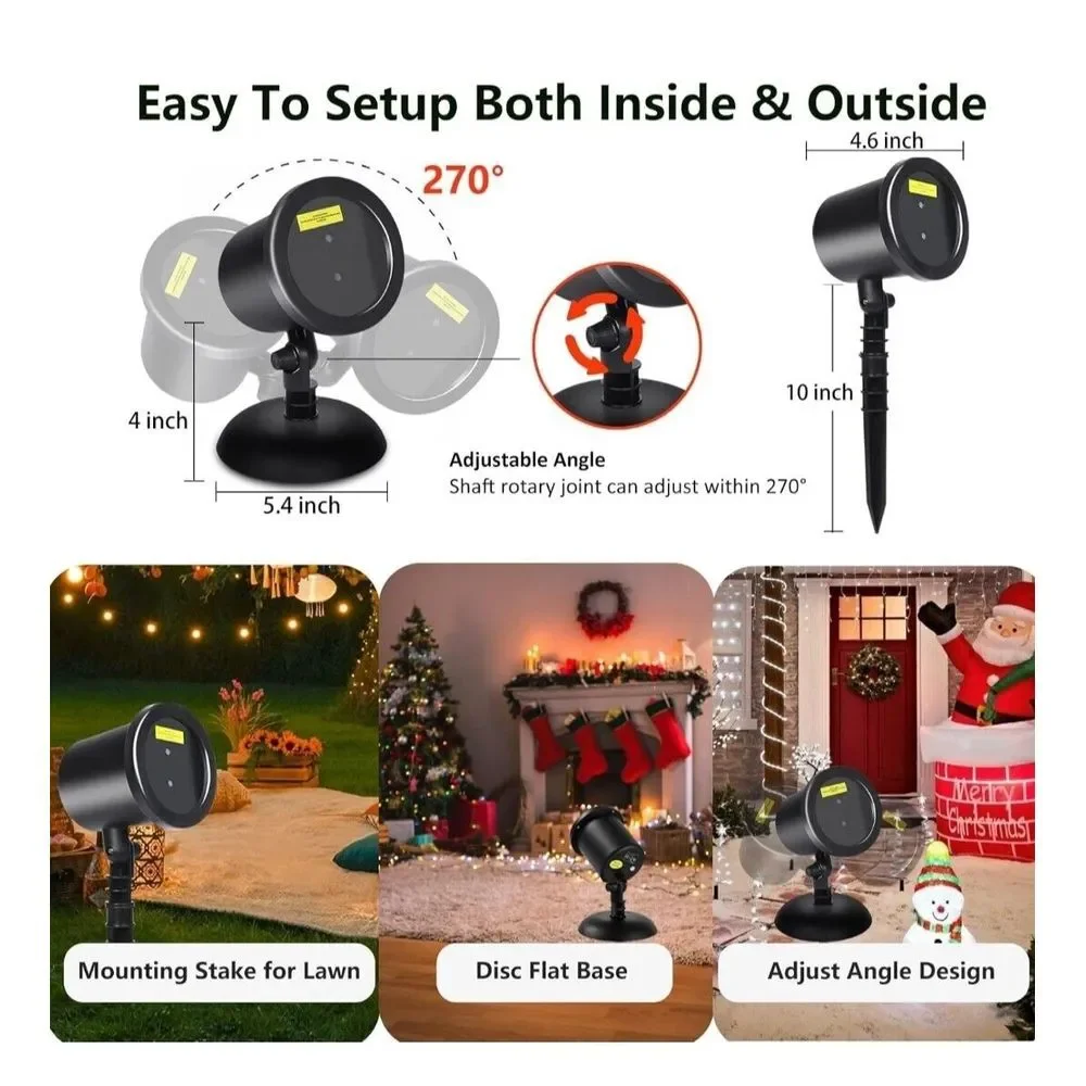 Laser Red & Green Stars LED Projector Light Outdoor‎ Waterproof 600 Sq Ft Garden